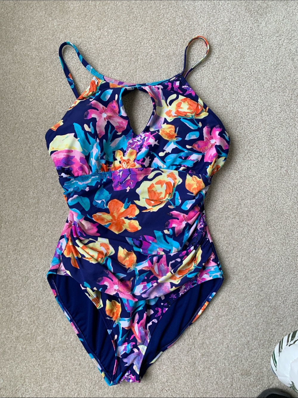 Blue Floral High-Neck One-Piece Swimsuit